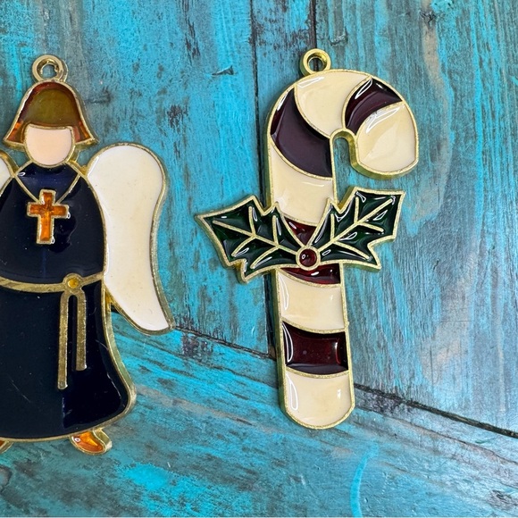 Vintage Stained Glass Ornaments Santa Angel Candy Cane Christmas Festive Holiday - Picture 5 of 7